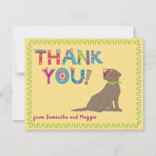 Chocolate Lab Fun Colourful Floral Letters       Thank You Card