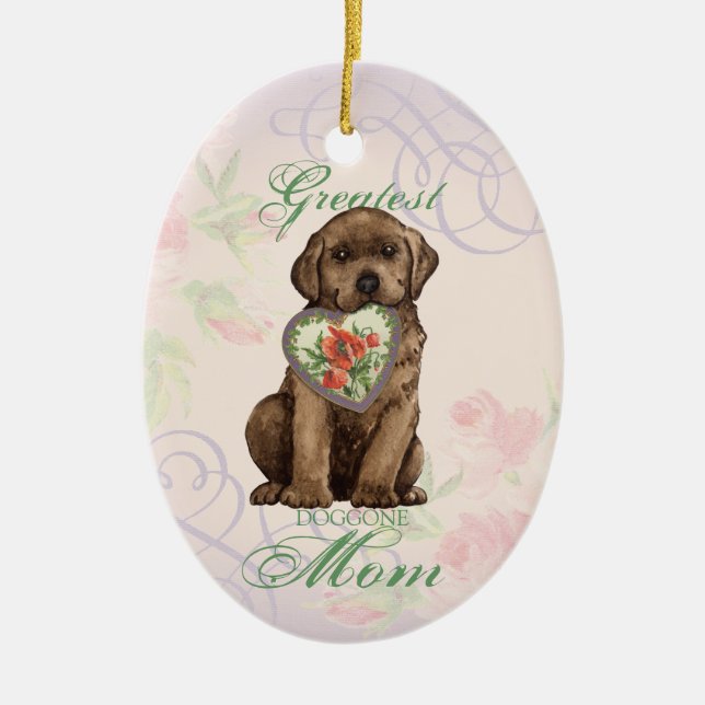 Chocolate Lab Heart Mum Ceramic Ornament (Front)