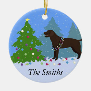 Chocolate Lab in Forest Decorating Christmas Tree Ceramic Tree Decoration
