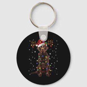 Chocolate Lab Labrador Christmas Tree Light Pajama Key Ring