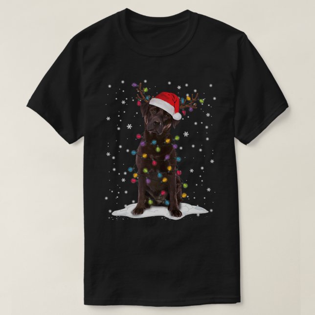 Chocolate Lab Labrador Christmas Tree Light Pajama T-Shirt (Design Front)