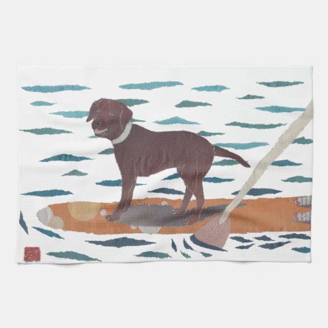Chocolate Lab, Labrador Retriever, Beach Dog Tea Towel (Horizontal)