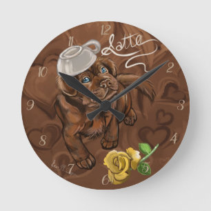 Chocolate Lab Latte Round Clock