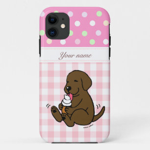 Chocolate  Lab Licking Ice Cream Cartoon iPhone 11 Case