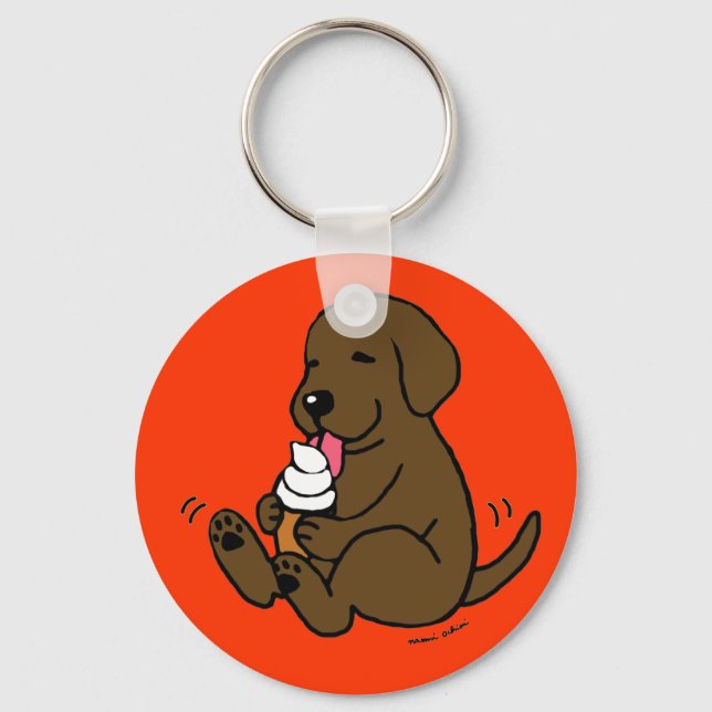 Chocolate Lab Licking Ice Cream Key Ring (Front)