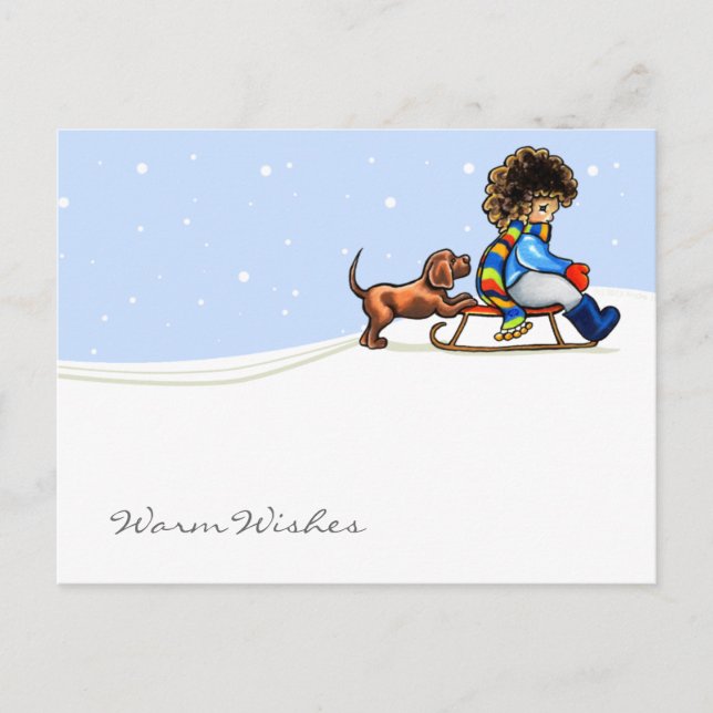 Chocolate Lab Little Helper Winter Custom Text Postcard (Front)