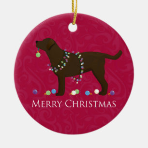 Chocolate Lab Merry Christmas Design Ceramic Tree Decoration