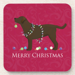 Chocolate Lab Merry Christmas Design Coaster