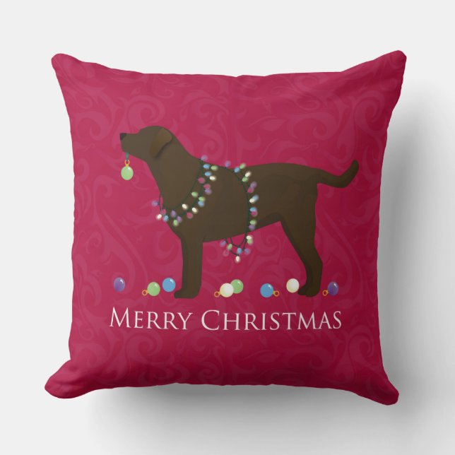 Chocolate Lab Merry Christmas Design Cushion (Front)