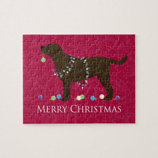 Chocolate Lab Merry Christmas Design Jigsaw Puzzle (Horizontal)