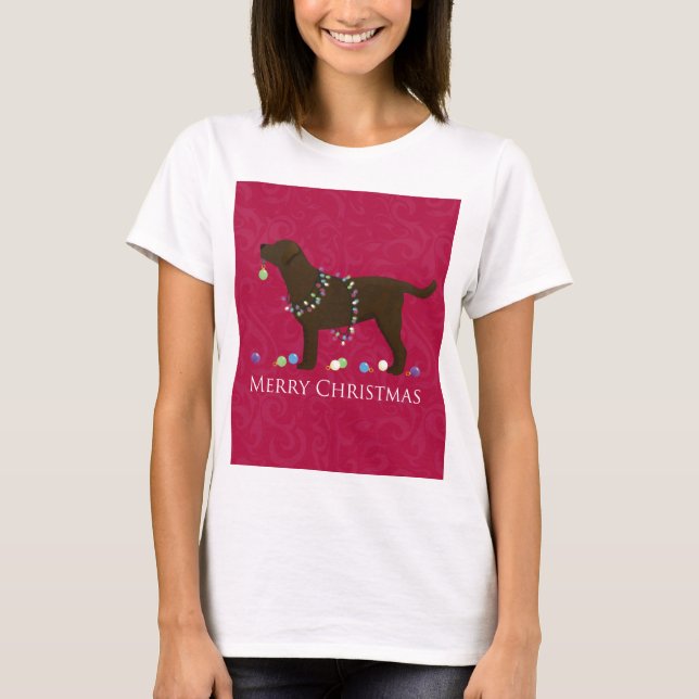 Chocolate Lab Merry Christmas Design T-Shirt (Front)