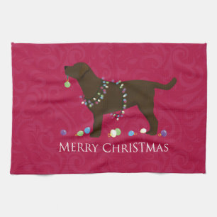 Chocolate Lab Merry Christmas Design Tea Towel