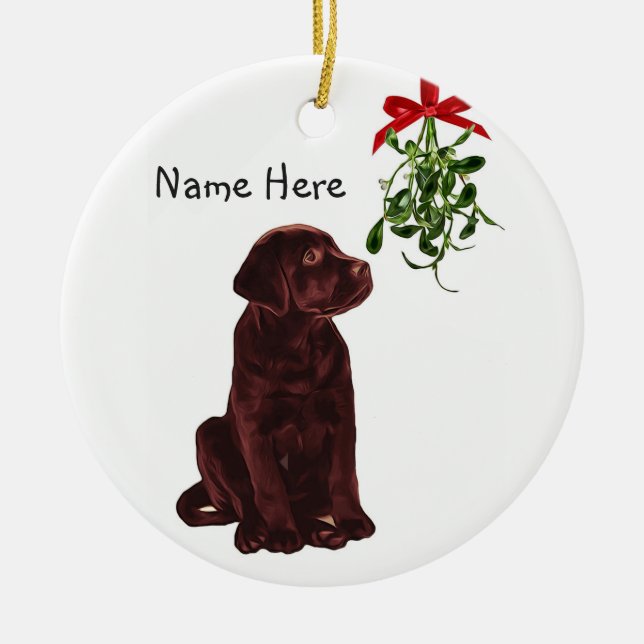 Chocolate Lab Mistletoe Christmas Ornament (Front)