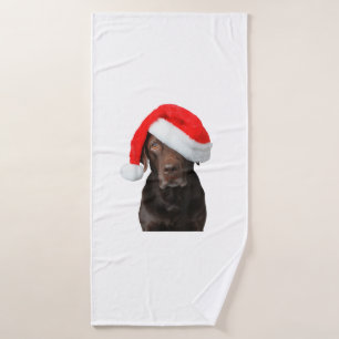 Chocolate Lab Picture Santa Hat Cute Dog Christmas Bath Towel