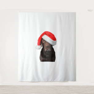 Chocolate Lab Picture Santa Hat Cute Dog Christmas Tapestry