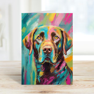 Chocolate Lab Portrait Colourful Abstract Art Card