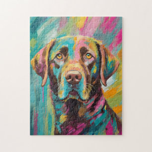 Chocolate Lab Portrait Colourful Abstract Art Jigsaw Puzzle