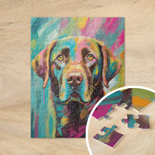 Chocolate Lab Portrait Colourful Abstract Art Jigsaw Puzzle