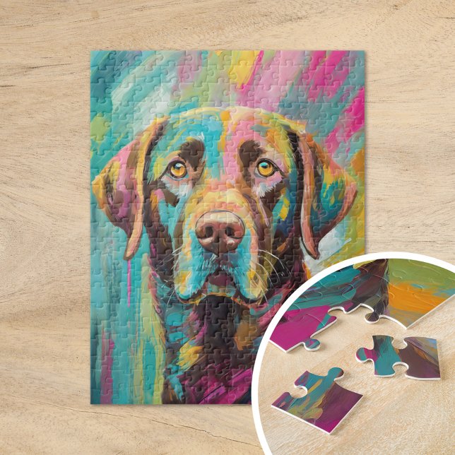 Chocolate Lab Portrait Colourful Abstract Art Jigsaw Puzzle (Creator Uploaded)