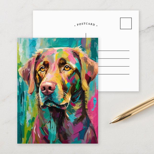 Chocolate Lab Portrait Colourful Abstract Art Postcard (Creator Uploaded)