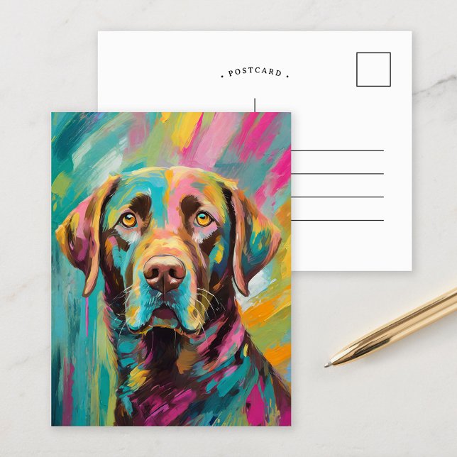 Chocolate Lab Portrait Colourful Abstract Art Postcard (Creator Uploaded)