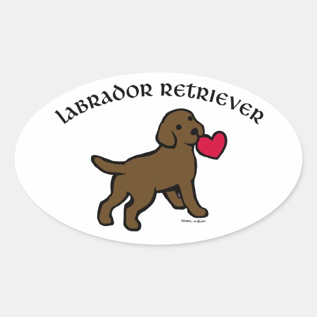 Chocolate Lab Puppy and Red Heart Oval Sticker (Front)