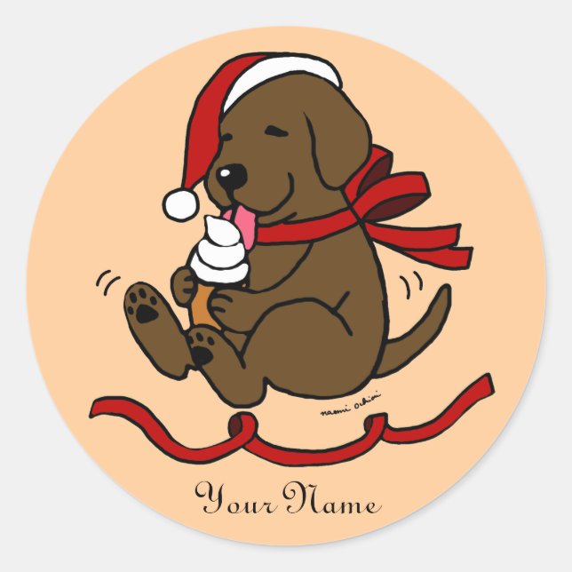 Chocolate Lab Puppy Christmas Cartoon Stickers (Front)
