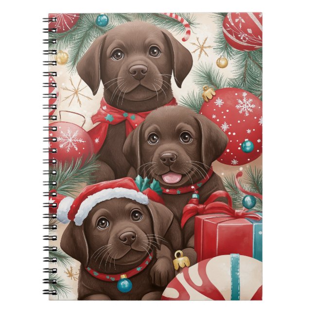 Chocolate Lab Puppy Christmas Notebook (Front)