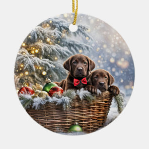 Chocolate Lab Puppy Dog Christmas Holiday Ceramic Ornament
