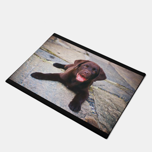 Chocolate lab puppy doormat (Angled)
