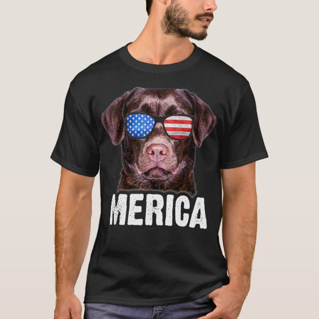 Chocolate Lab USA 4th July American Flag T-Shirt (Front)