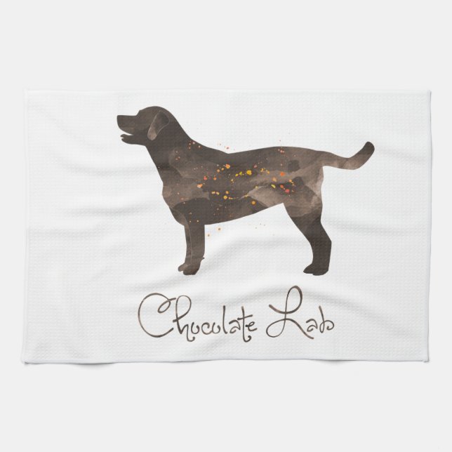 Chocolate Lab Watercolor Design Tea Towel (Horizontal)