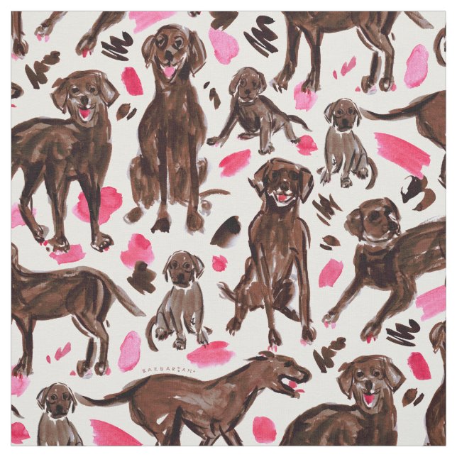 CHOCOLATE LAB Watercolor Labrador Retriever Dog Fabric (Swatch)