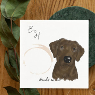 Chocolate Lab watercolor Wedding Cocktail Napkins