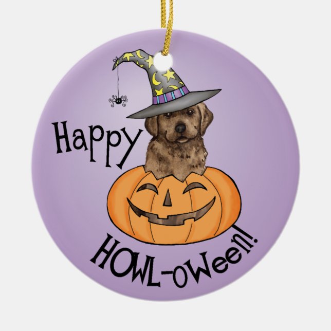 Chocolate Lab Witch Ceramic Ornament (Front)