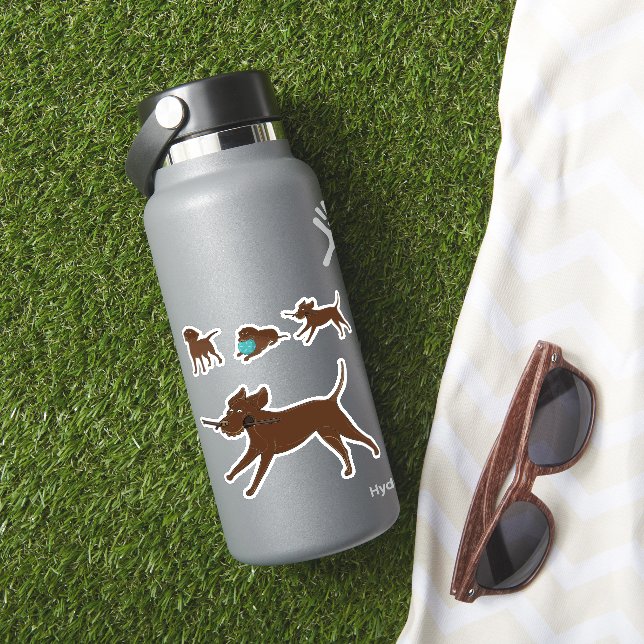 Chocolate Lab with Stick Running Cartoon (HydroFlask Insitu)