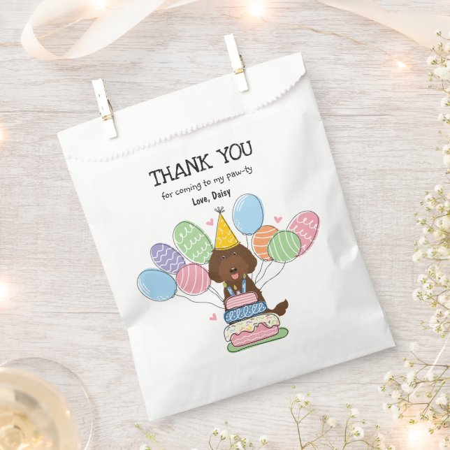 Chocolate Labradoodle Birthday Party Favour Bag (Clipped)