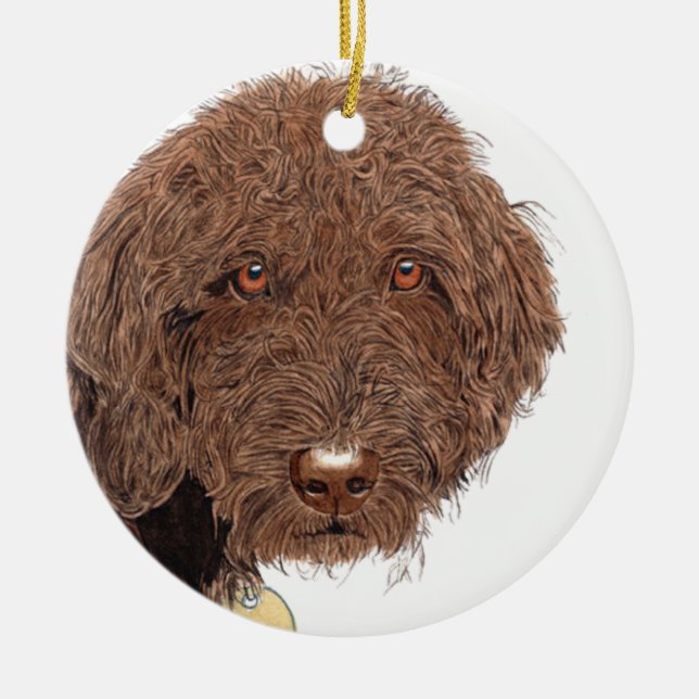 Chocolate Labradoodle Ceramic Tree Decoration (Front)