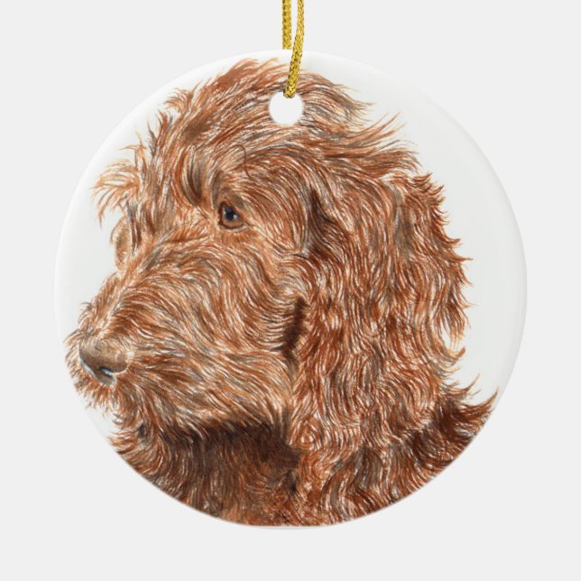 Chocolate Labradoodle Ceramic Tree Decoration (Front)