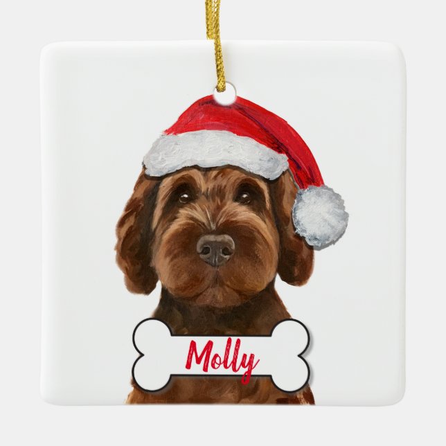 Chocolate Labradoodle / Chocolate Goldendoodle Cer Ceramic Ornament (Front)