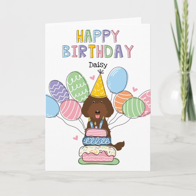 Chocolate Labradoodle Dog Happy Birthday Card (Front)