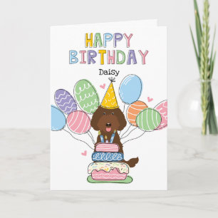 Chocolate Labradoodle Dog Happy Birthday Card