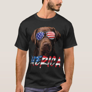 Chocolate Labrador 4th July American Flag Patrioti T-Shirt