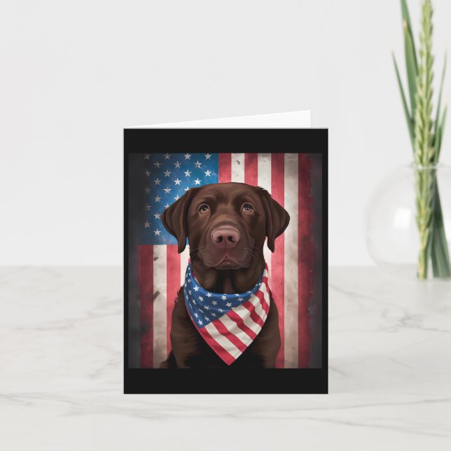 Chocolate Labrador American Flag 4th Of July Dog  Card (Front)