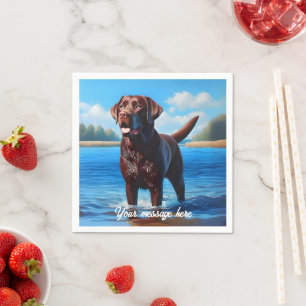 Chocolate Labrador and Blue Lake Napkin