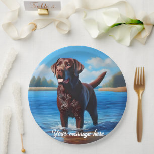 Chocolate Labrador and Blue Lake Paper Plate