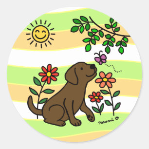 Chocolate Labrador and Green Classic Round Sticker