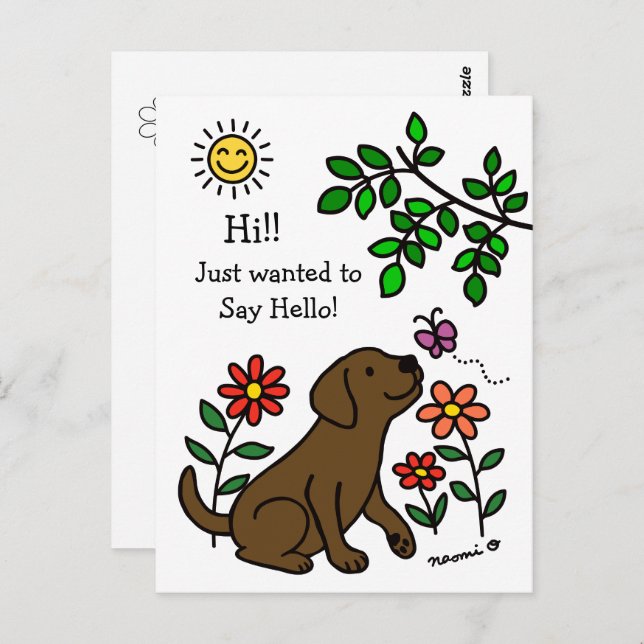 Chocolate Labrador and Green Hi Postcard (Front/Back)
