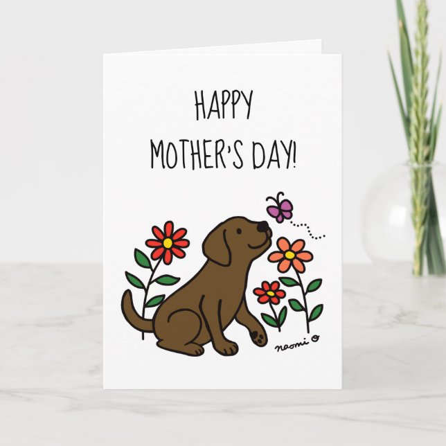 Chocolate Labrador and Green Mother's Day Card (Front)
