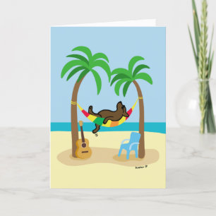 Chocolate Labrador and Hammock and Palm Trees Card